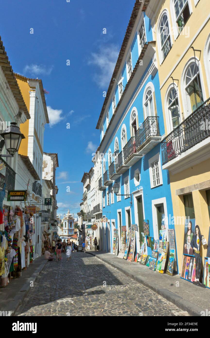 Salvador de Bahia, Pelourinho view with colorful buildings, Brazil, South America Stock Photo