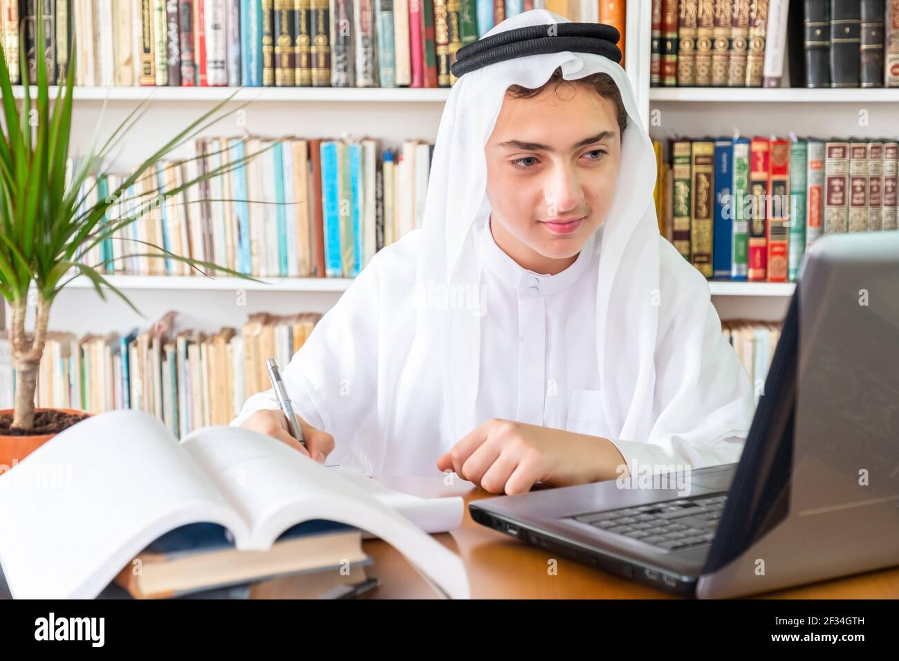 Arabic Muslim student studying online Stock Photo Alamy