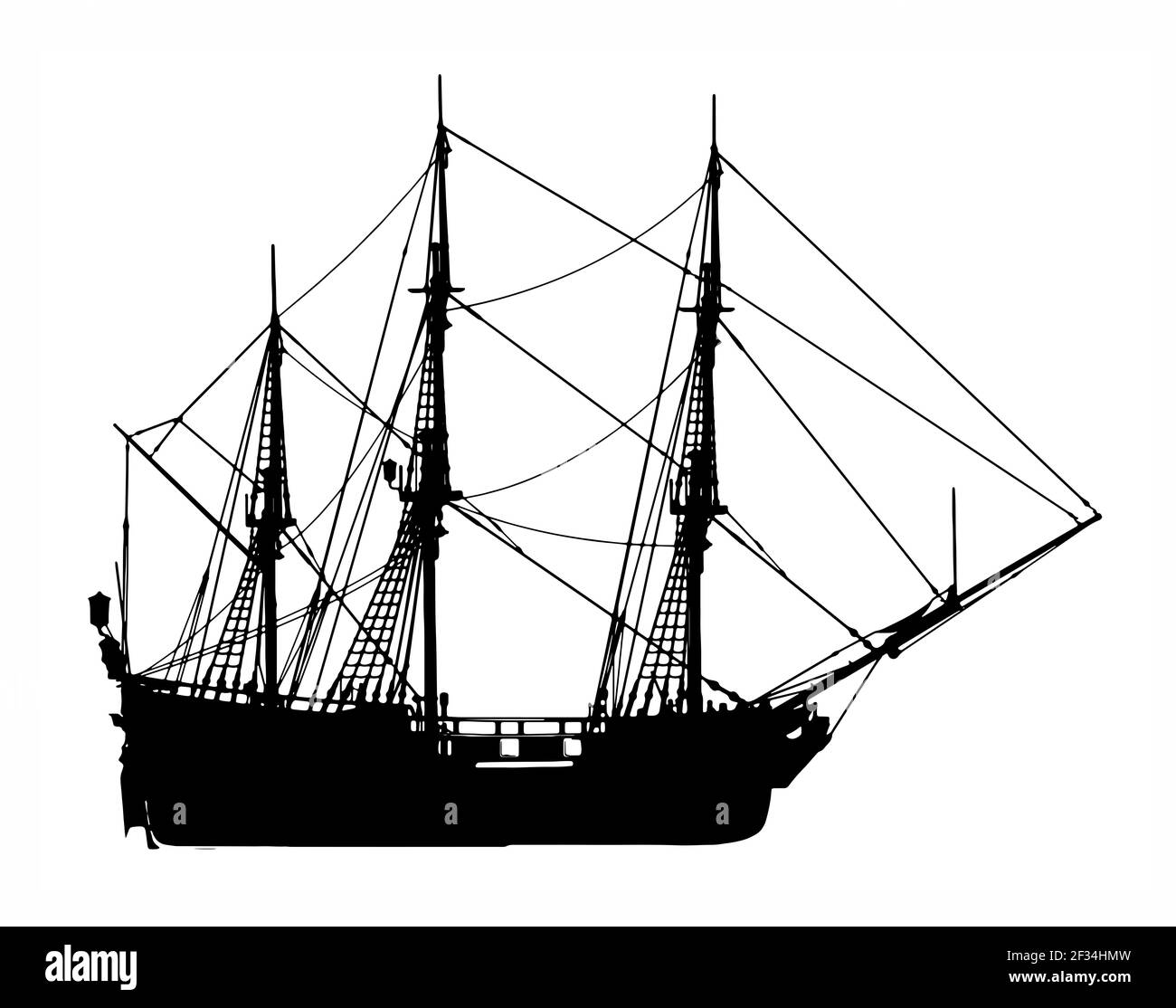 ancient pirate ship silhouette on white background Stock Photo