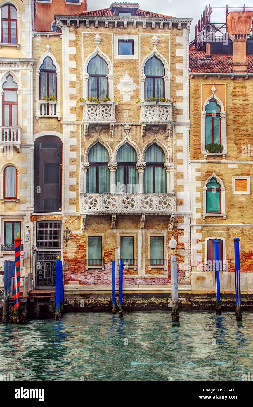 Venetian lace. The Contarini Fasan Palace overlooking the Grand Canal. Built between 1470 and 1480 in the Venetian Gothic style, this palace has a spl Stock Photo