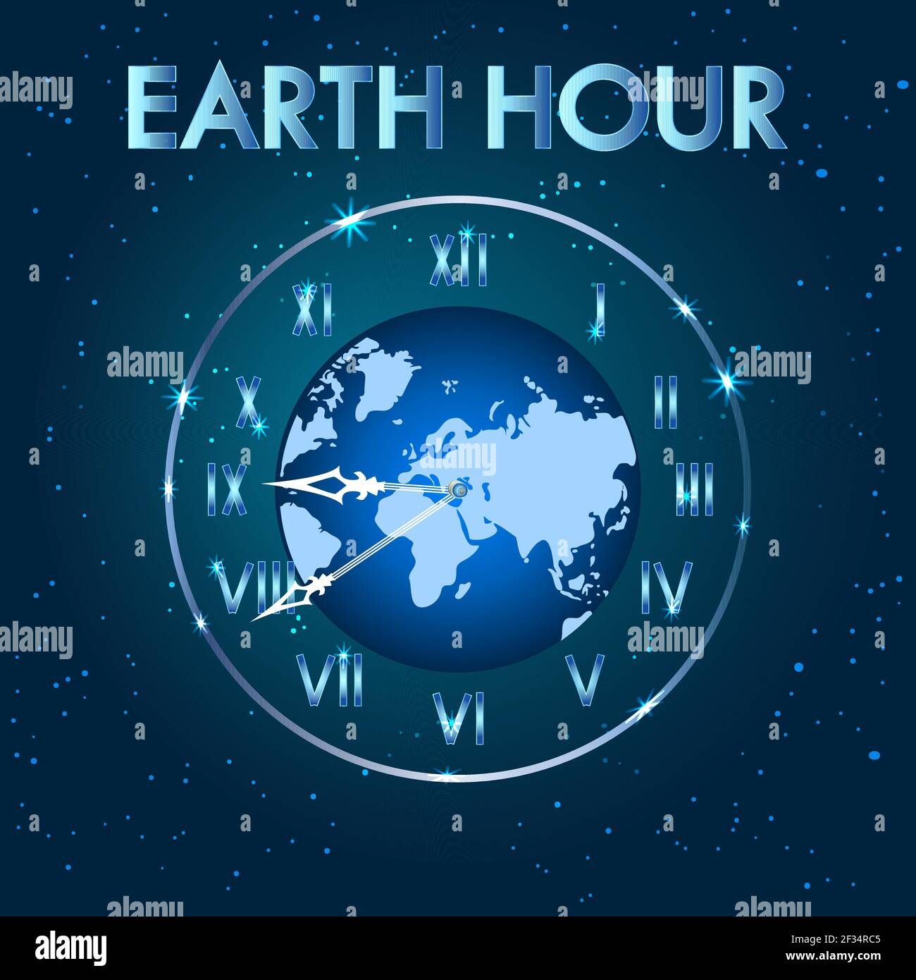 kommentator reb læser Earth hour. Earth globe with clock. Switch off the light for 1 hour.  International action calling for the switching off of light for one hour.  Vector Stock Vector Image & Art - Alamy