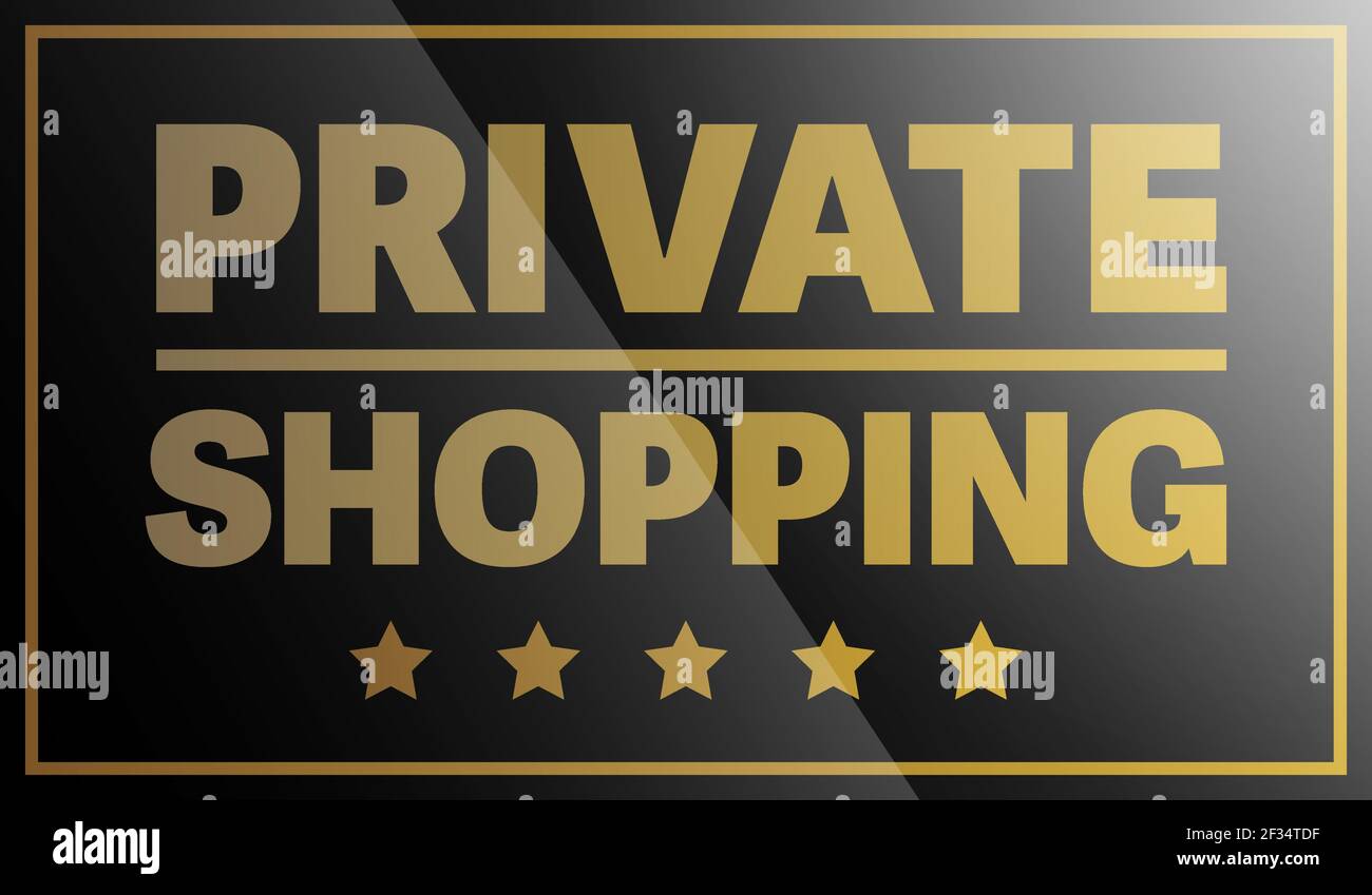 golden and black PRIVATE SHOPPING sign or sticker vector illustration Stock Vector