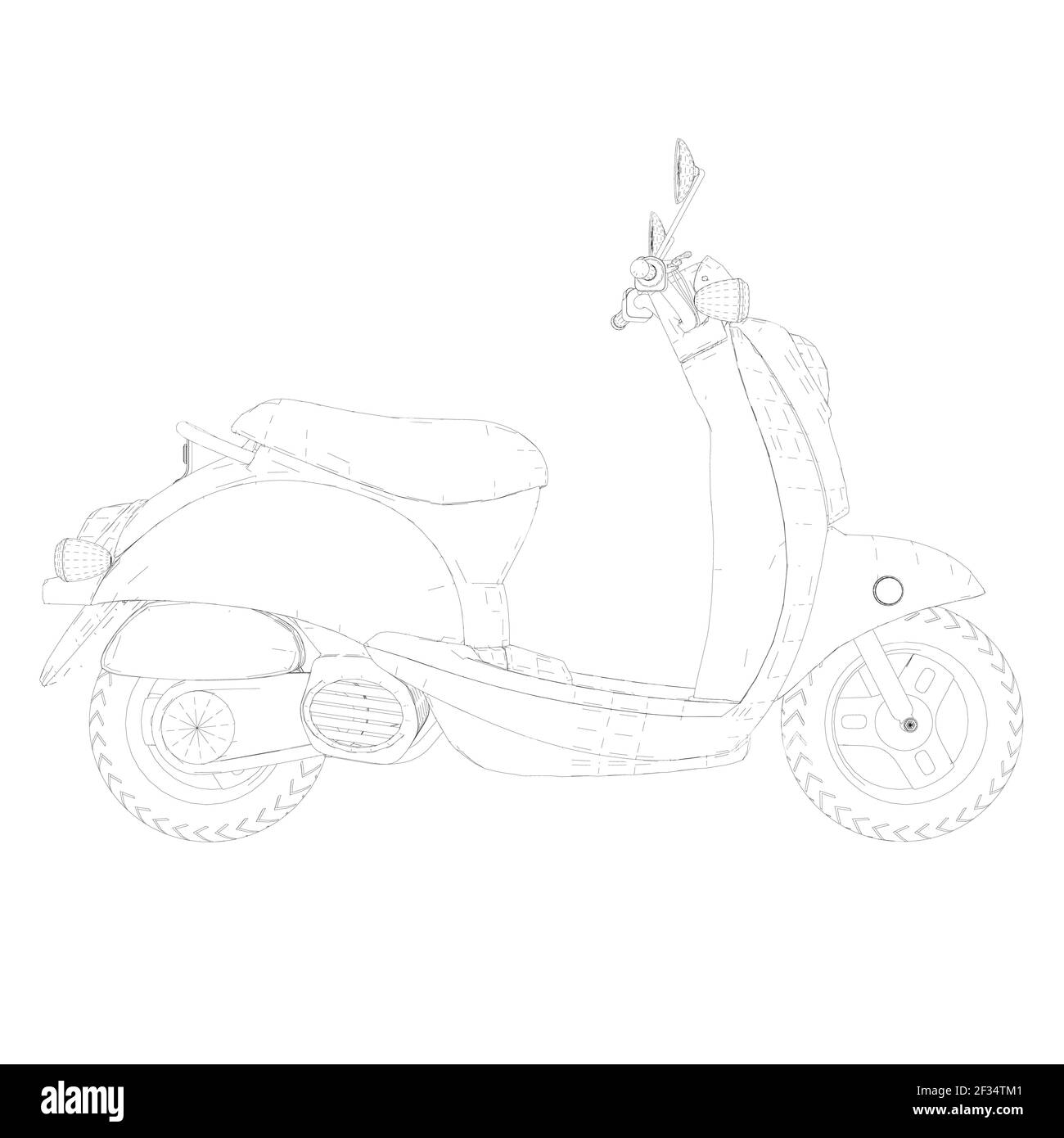 Motor scooter contour isolated on white background. Side view. Vector
