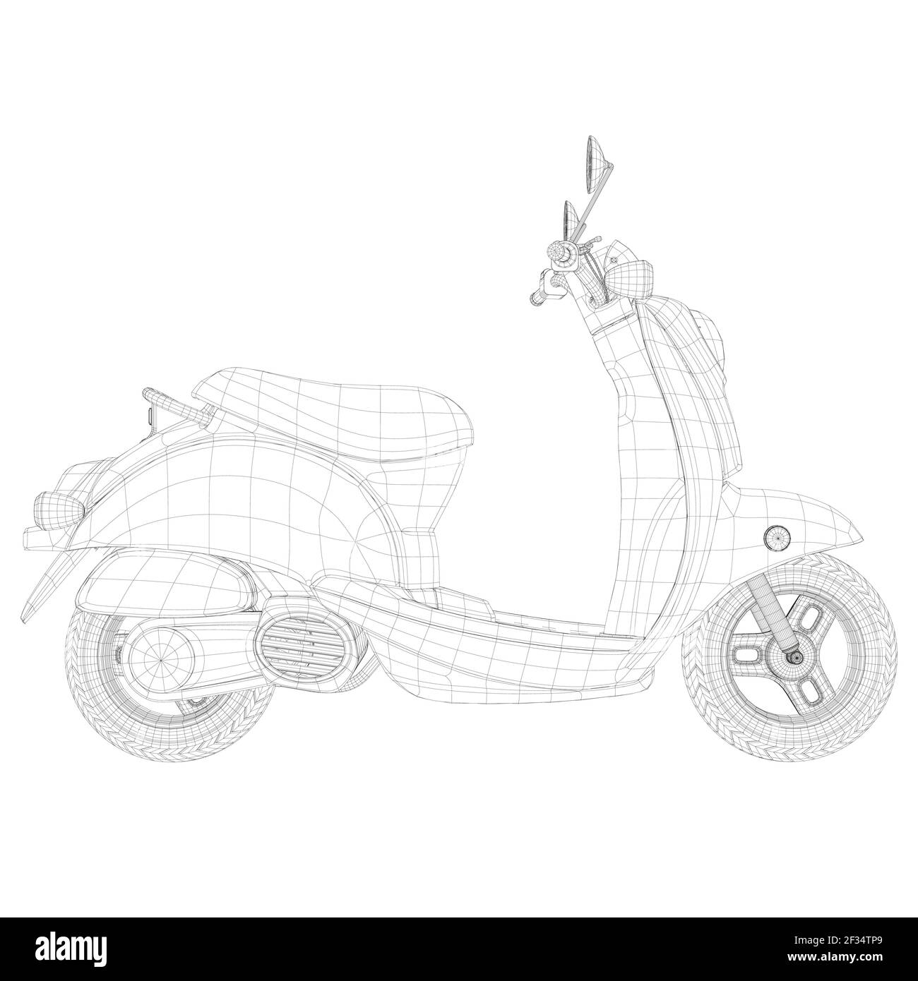 Polygonal wireframe of a motor scooter isolated on a white background