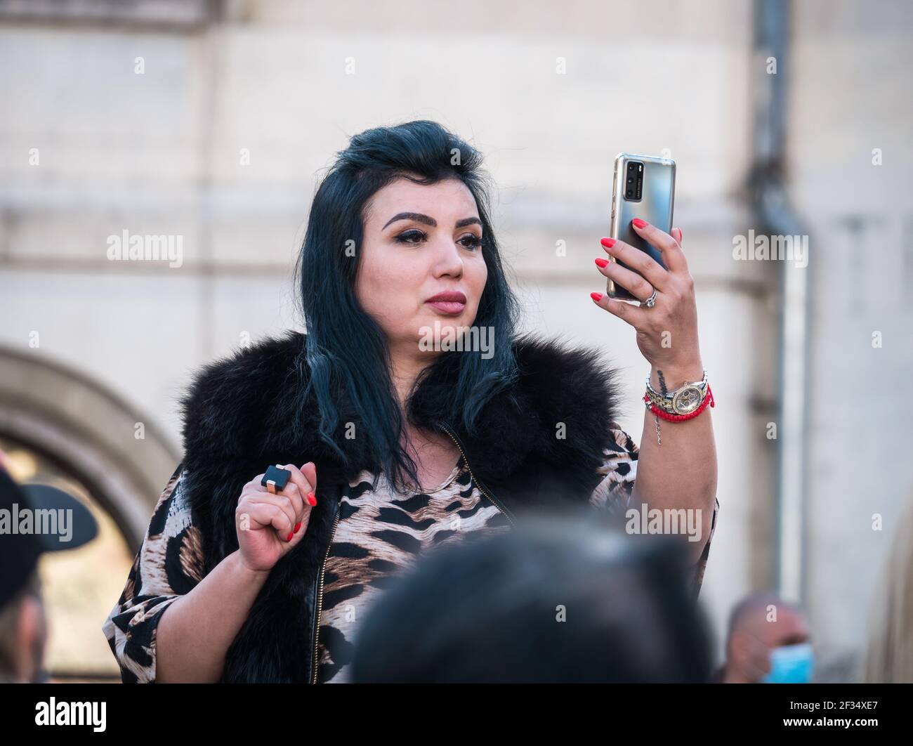 Bucharest, Romania - 03.14.2021: Local celebrity television star Adriana  Bahmuteanu at the protest against anti covid vaccine in University Square,  Bu Stock Photo - Alamy
