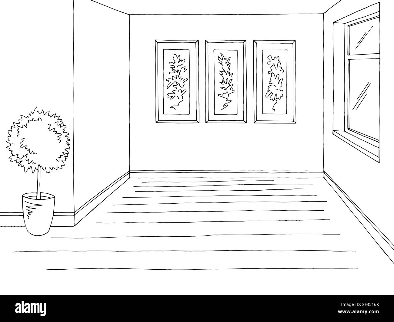 Room graphic black white home interior sketch illustration vector Stock Vector