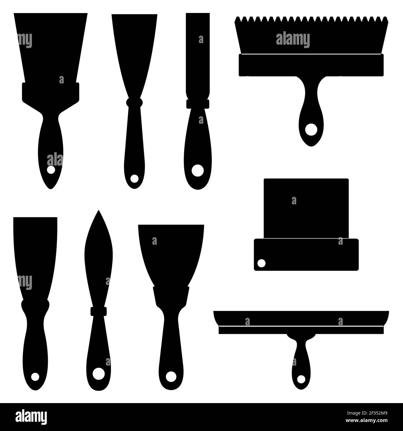 Set of different construction spatulas isolated on white Stock Photo