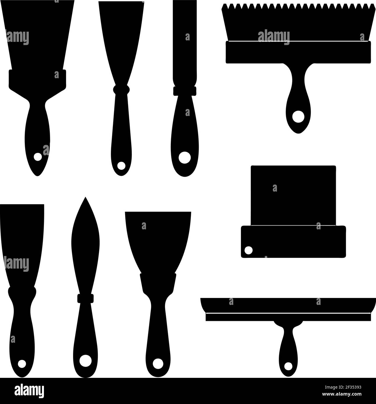 Set of different construction spatulas isolated on white Stock Vector