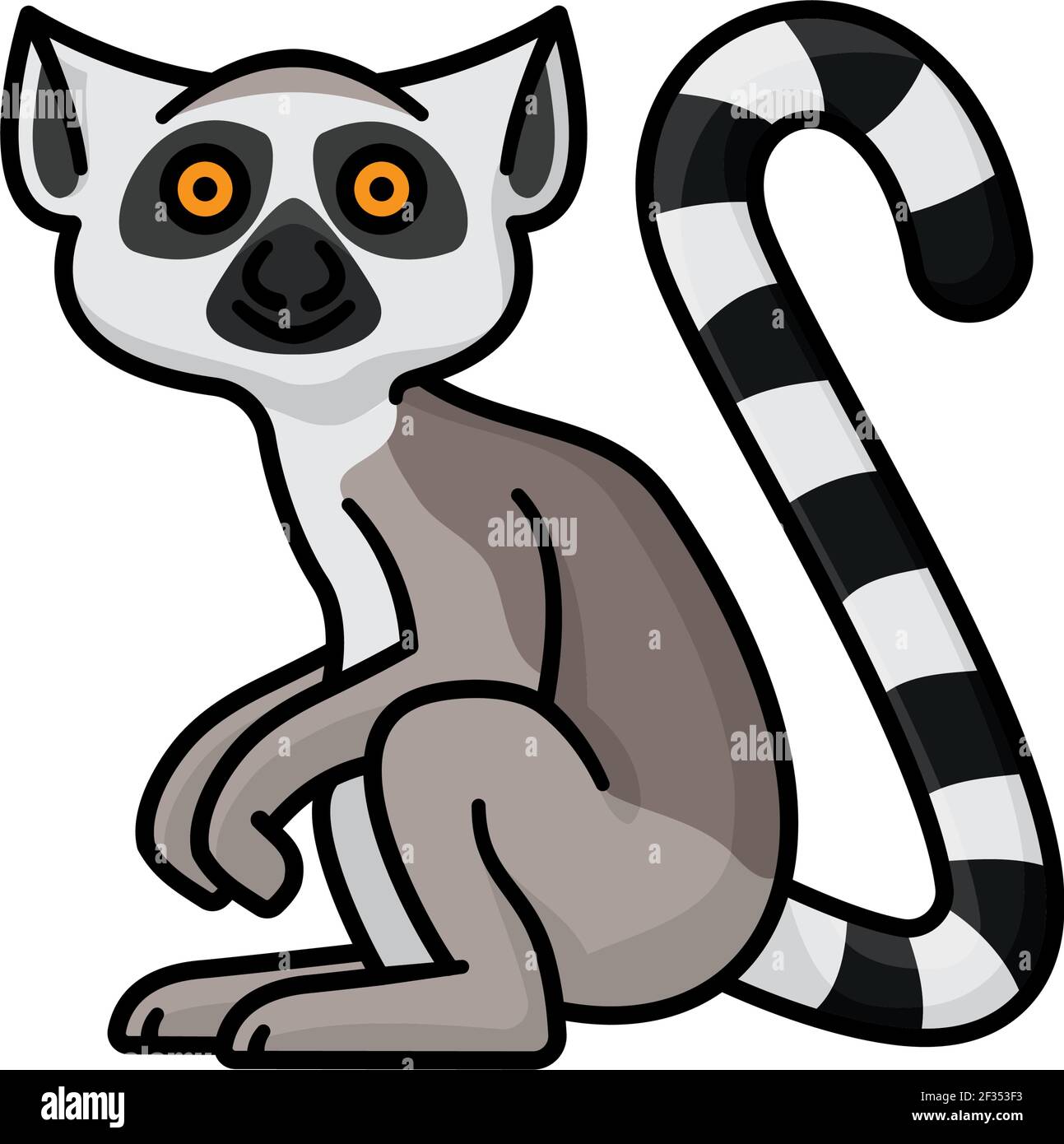 Cute ring-tailed Lemur isolated cartoon character vector illustration for Lemur Day on October 29 Stock Vector