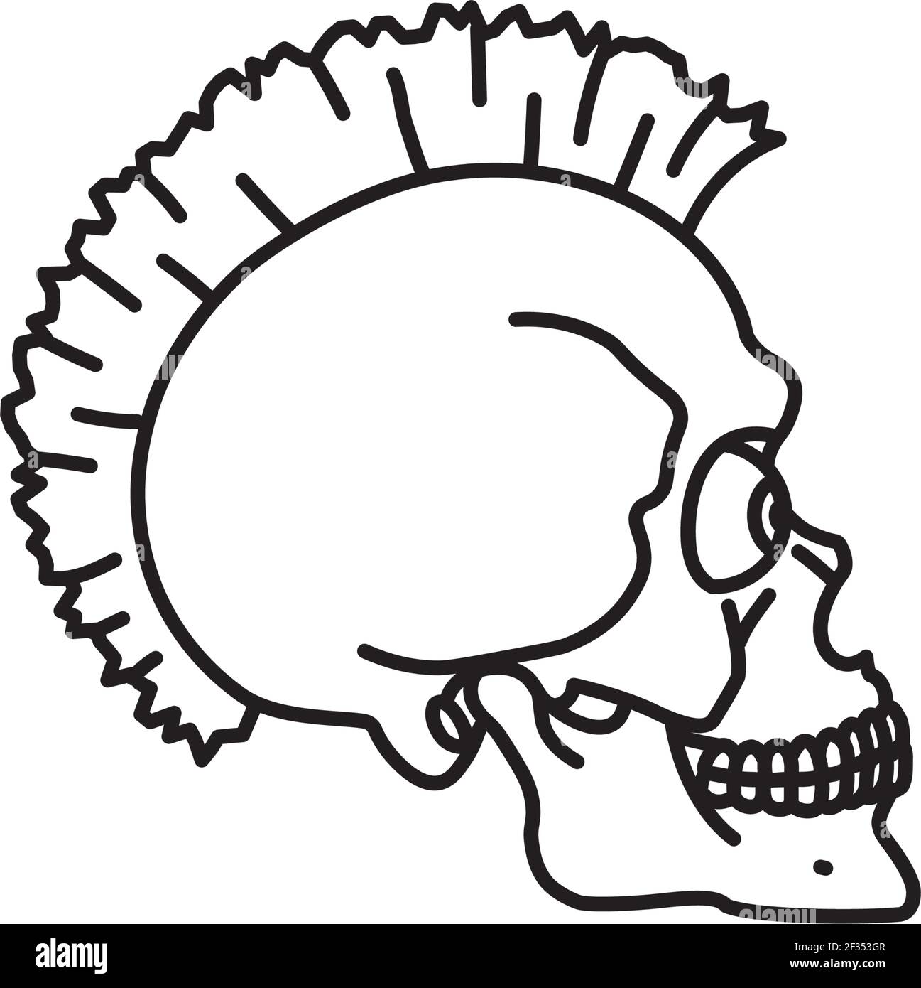Humans kull with mohawk hairstyle and eyes cartoon vector line icon Stock Vector