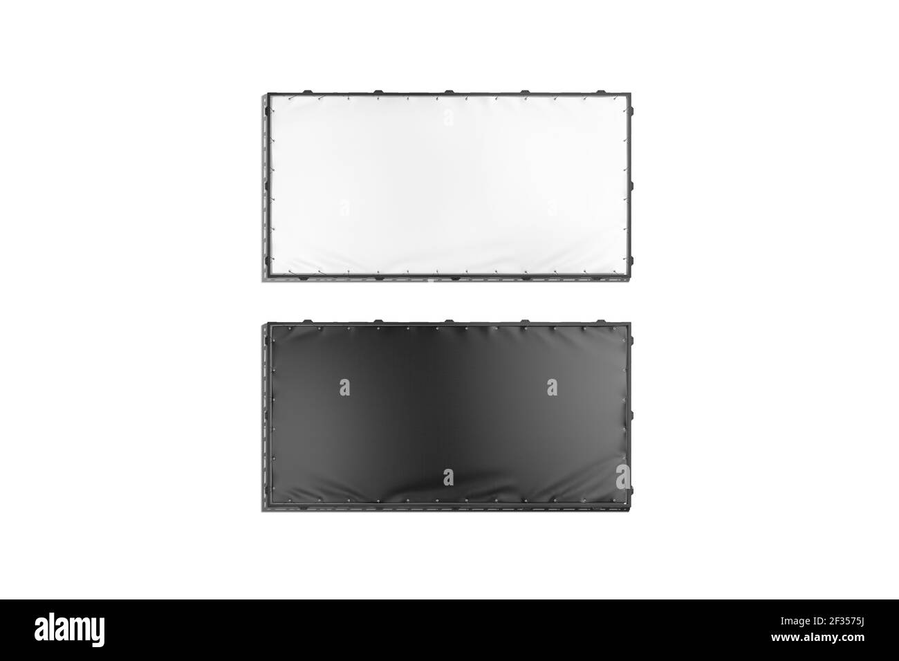 Blank black and white rectangle stretching banner grip frame mockup, 3d rendering. Empty outdoor