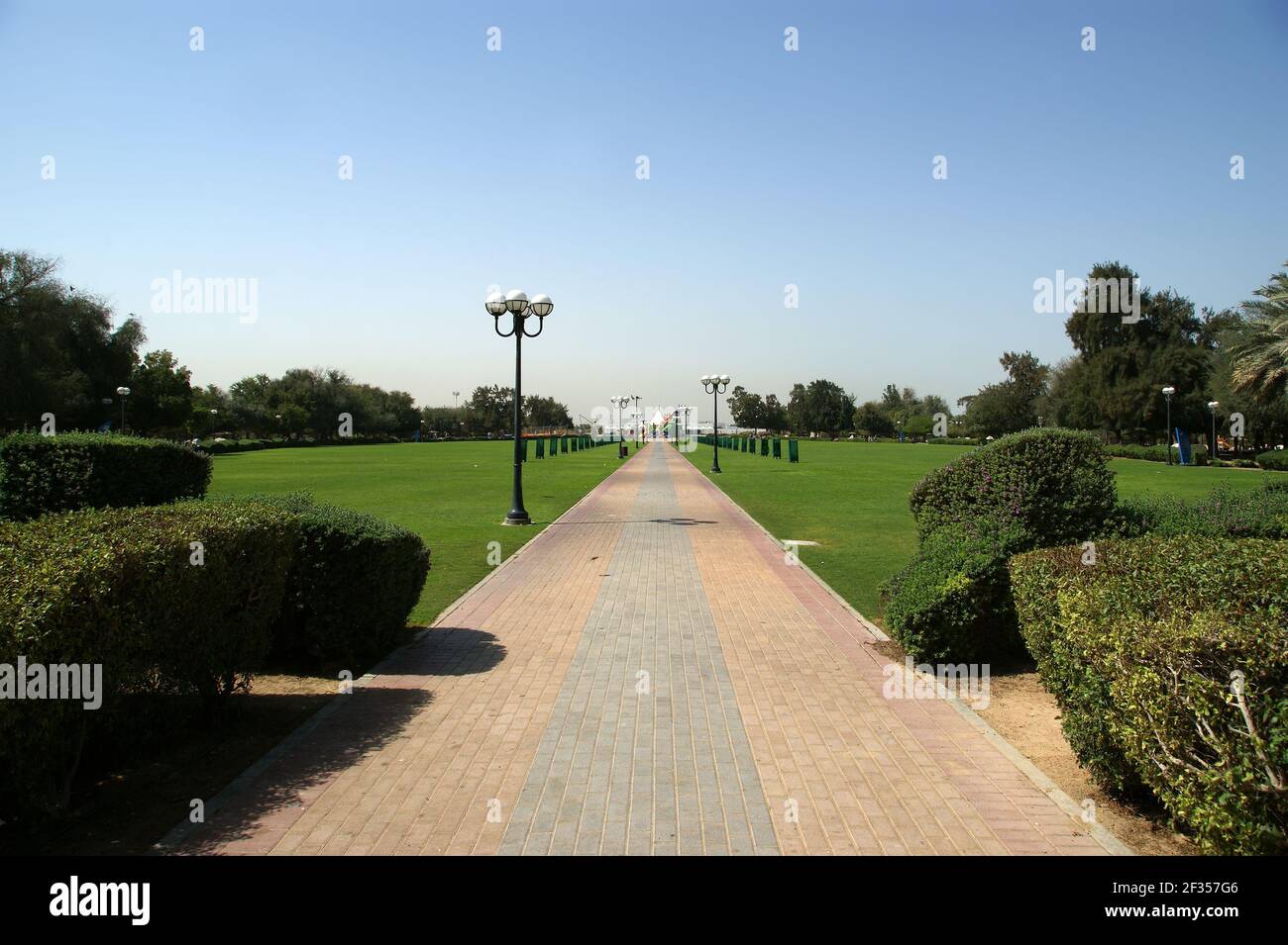 View Of Beautiful Park In Dubai, UAE. Al Mamzar Beach And Park Stock ...