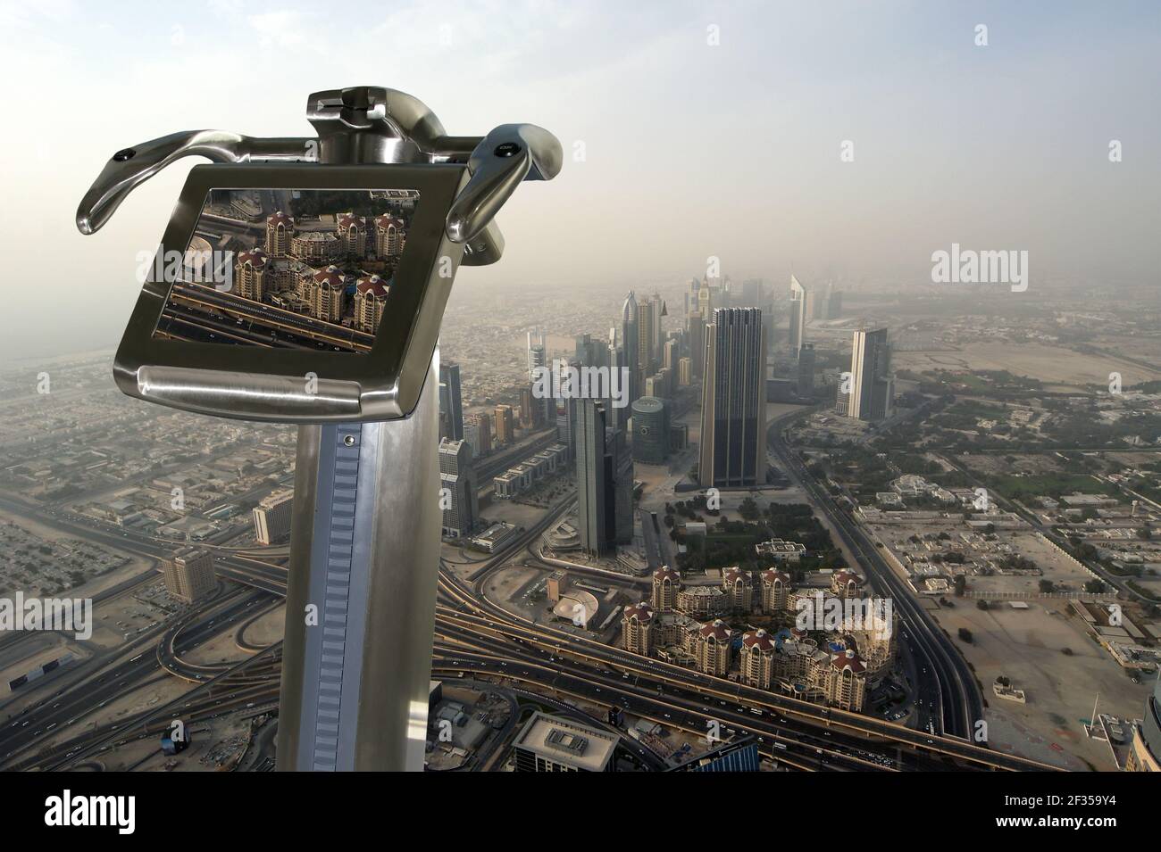 Telescope viewer and Aerial view from the height of Burj Khalifa. Dubai