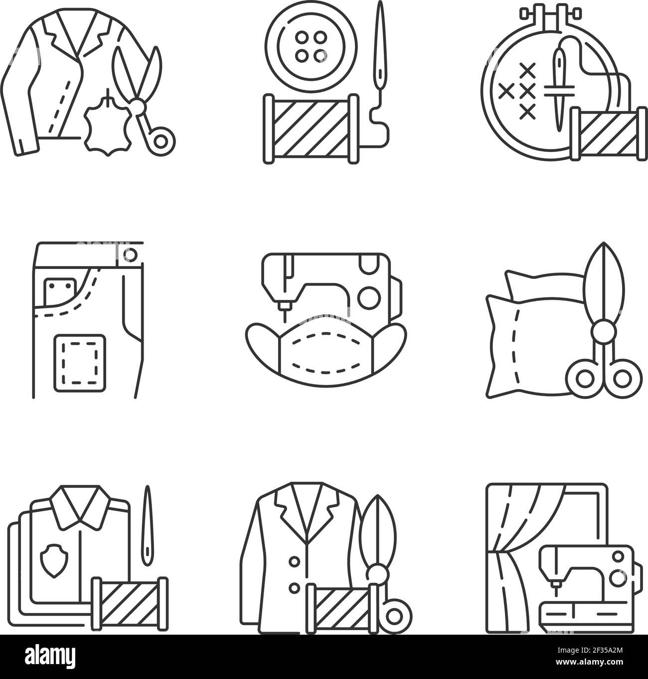 Sewing services linear icons set Stock Vector
