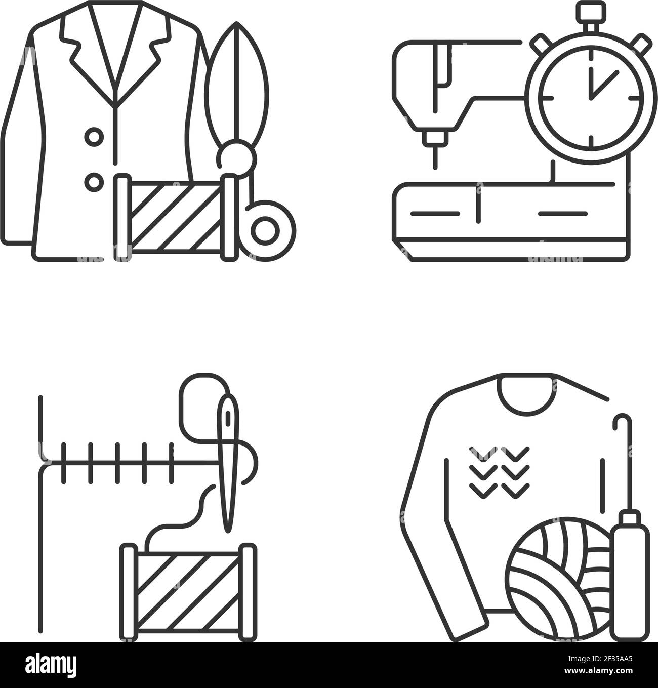 Outfit repair services linear icons set Stock Vector