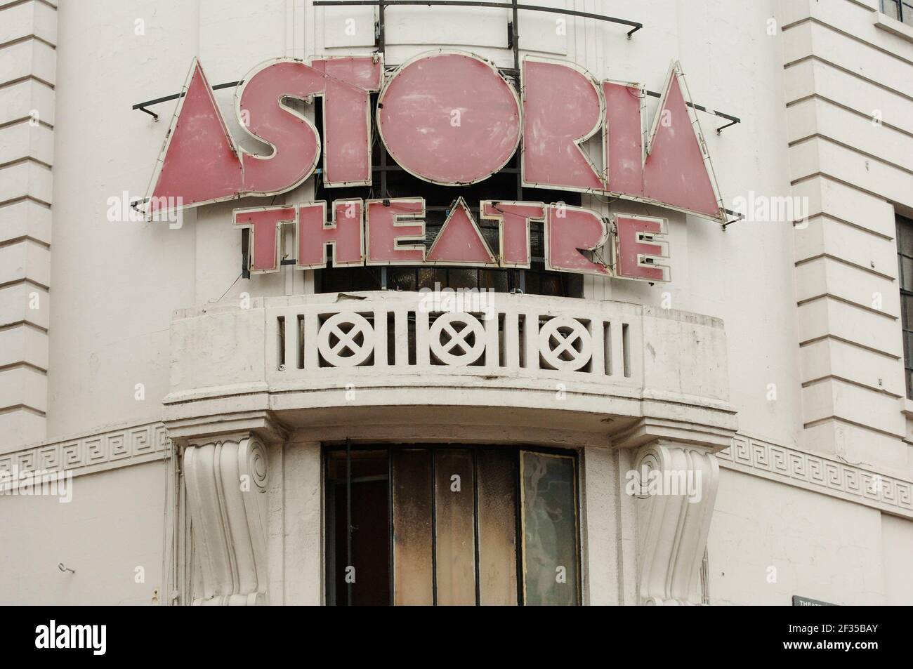 The Astoria Theatre, Charing Cross Road London, opened in 1927 as a cinema, it was designed by architect Edward A. Stone. It was was converted to a theatre in 1977 before becoming a nightclub and live music in venue 1985. In January 2009, the Astoria closed its doors for the last time and was demolished as part Crossrail redevelopment of Tottenham Court Road station. Astoria Theatre, Charing Cross Road , London, UK.  10 Jan 2006 Stock Photo
