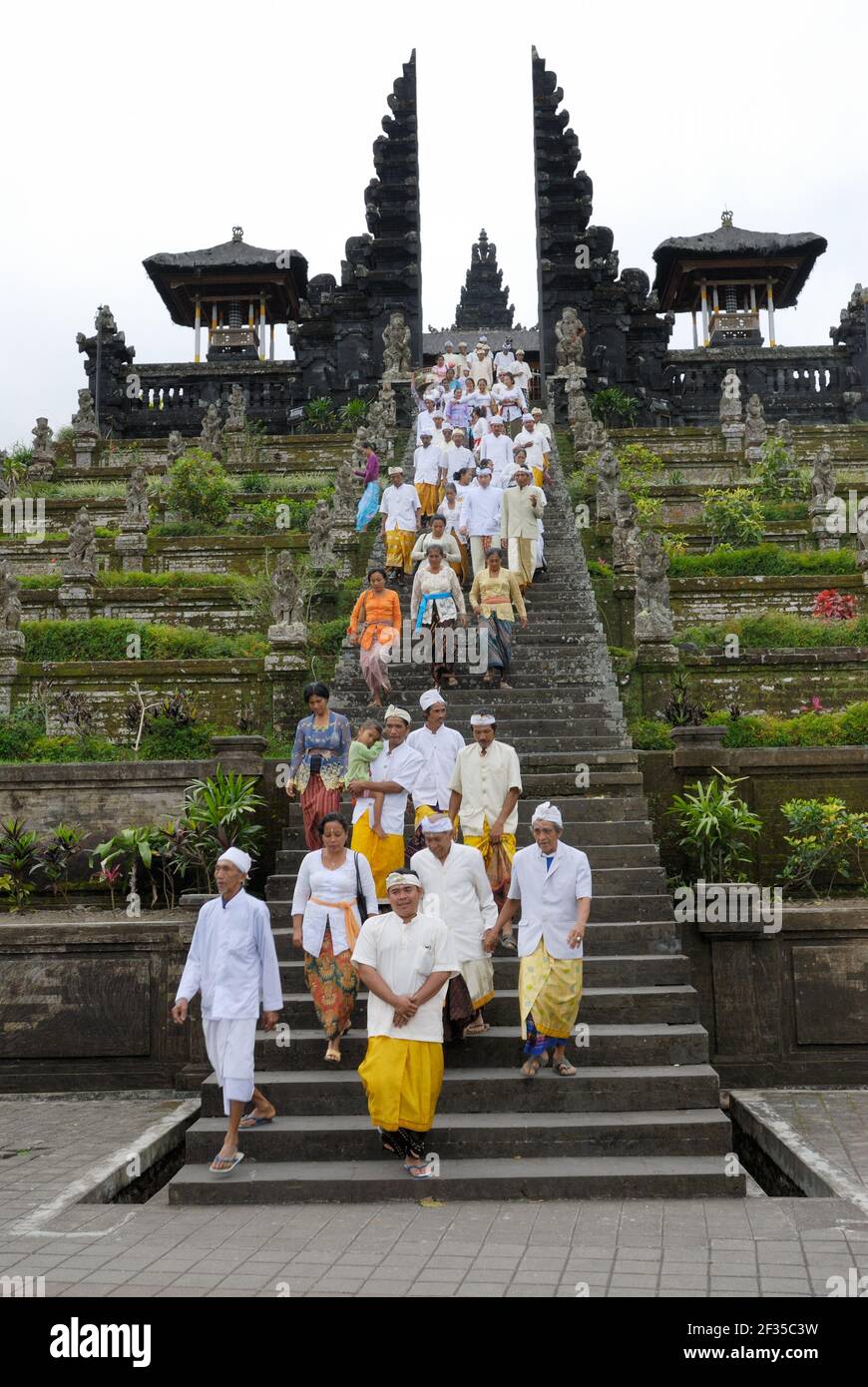 SEMARAPURA, Balinese maintemple or mothertemple Pura Besakih, procession or ceremony at the temple, Bali Indonesia Stock Photo
