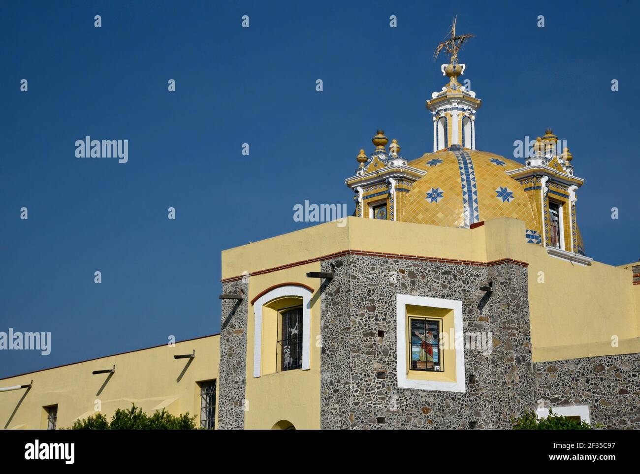 Cupola view of the Baroque church Santa María Tonantzintla in Cholula, Puebla Mexico. Stock Photo