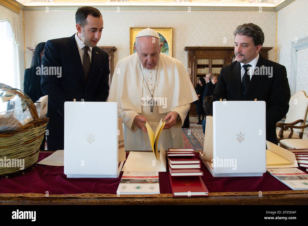 Vatican. 15th March, 2021. Pope Francis received in audience the Captains Regent of the Most Serene Republic of San Marino, the LL.EE. Messrs. Alessandro Cardelli and Mirko Dolcini in the Vatican Credit: Independent Photo Agency/Alamy Live News Stock Photo