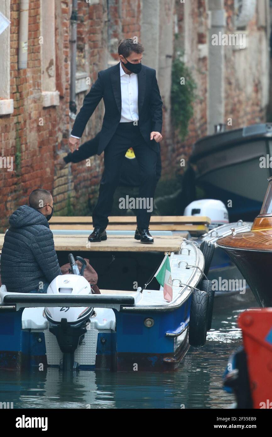 VENICE, ITALY - OCTOBER 20-21: Tom Cruise on the set of "Mission: Impossible 7" October 20 and 21, 2020 in Venice, Italy Stock Photo