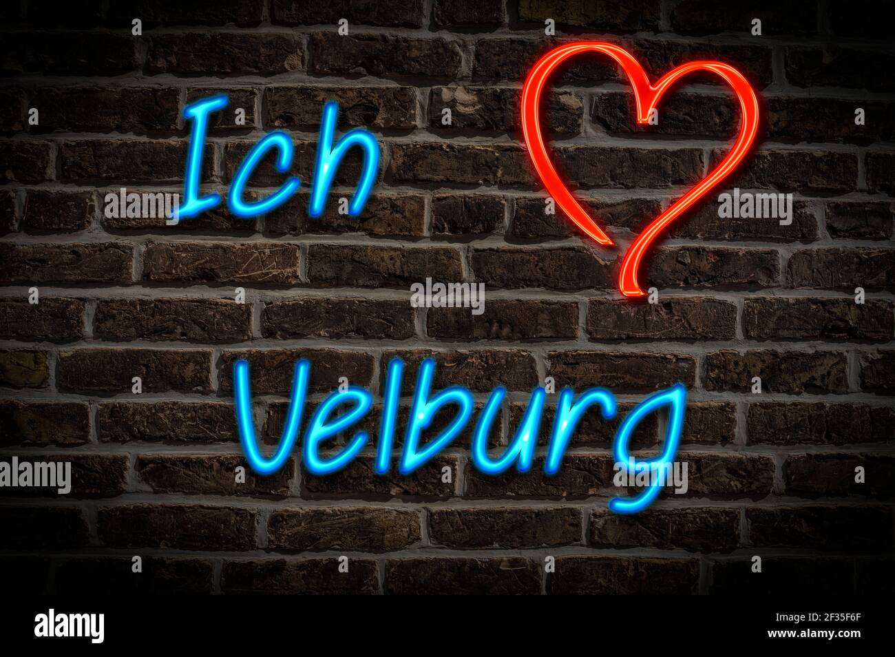 Leuchtreklame, Ich liebe Velburg, Bayern, Deutschland, Europa | Illuminated advertising, I love Velburg, Bavaria, Germany, Europe Stock Photo