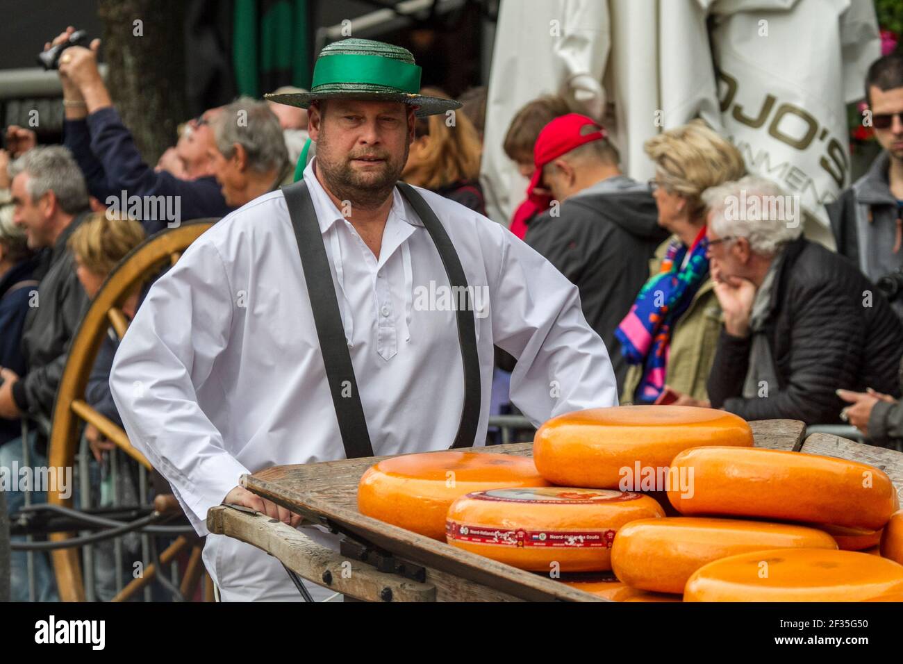 Traditional Carriers at Alkmaar cheese market, Netherlands Stock Photo