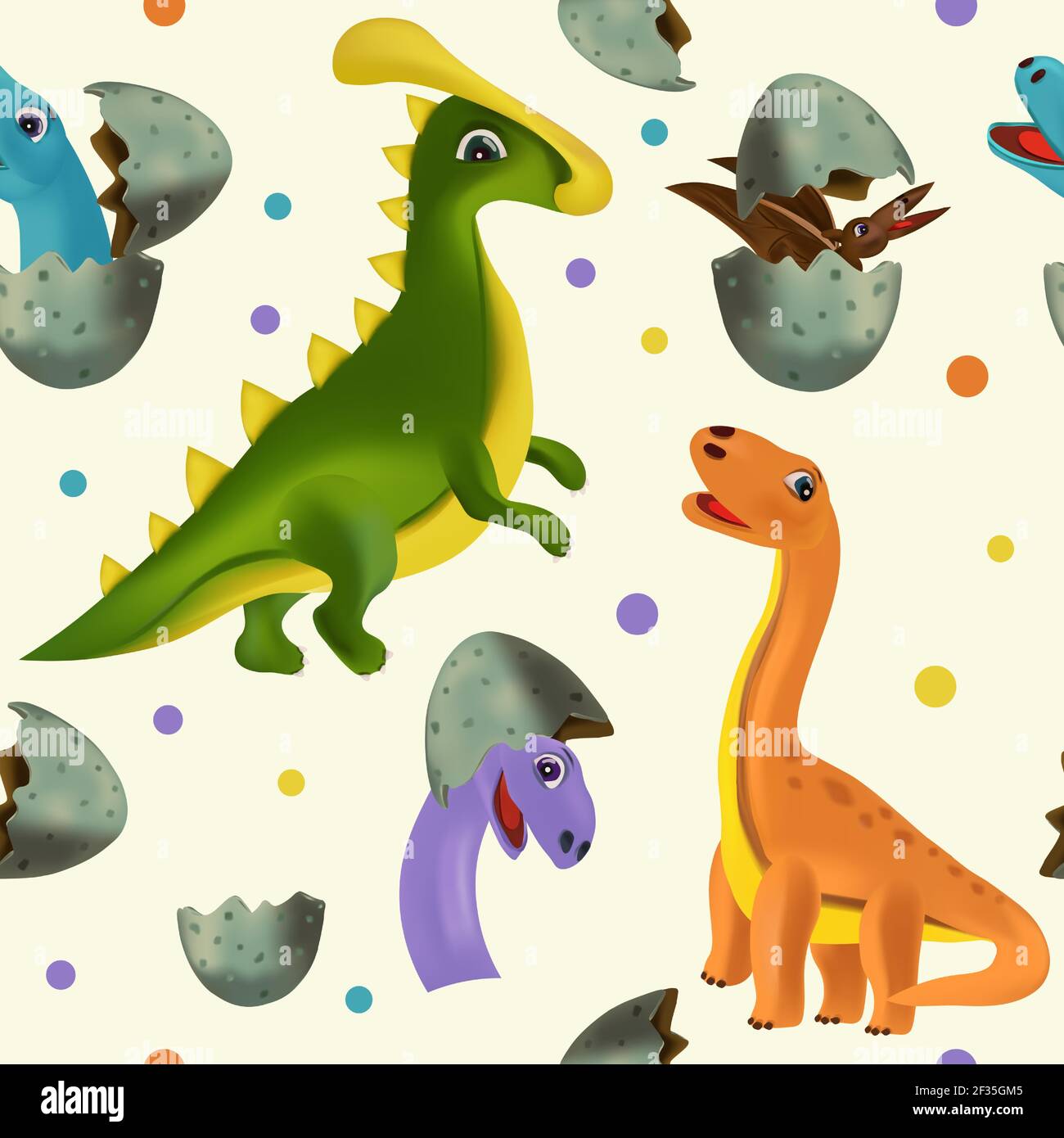 Vector seamless with Dinosaur and eggs for your design textile, wallpapers,  fabric, posters. Funny dinosaurs and Pterodactyl hatching from an egg.  Vector illustration Stock Vector Image & Art - Alamy