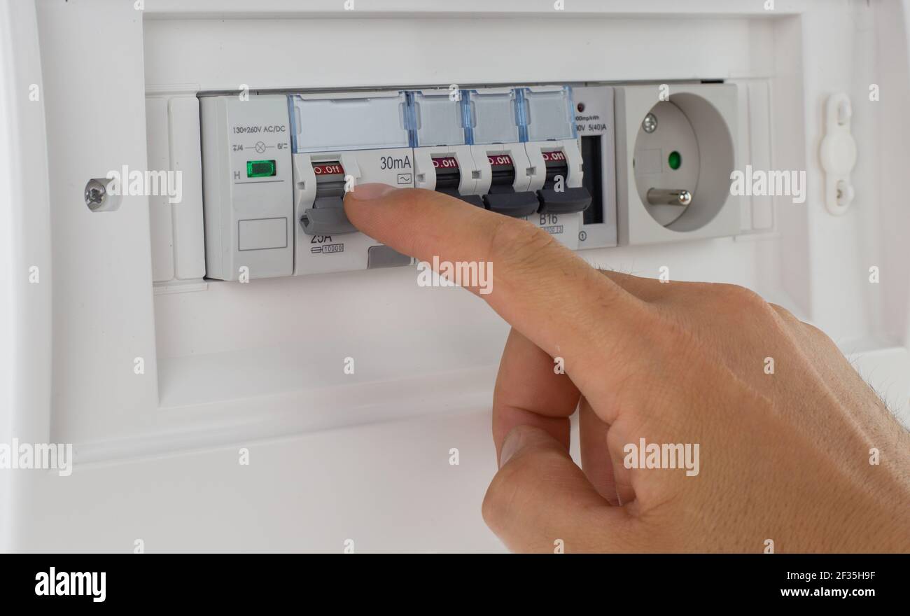 Circuit breaker board displays many switches OFF Stock Photo Alamy