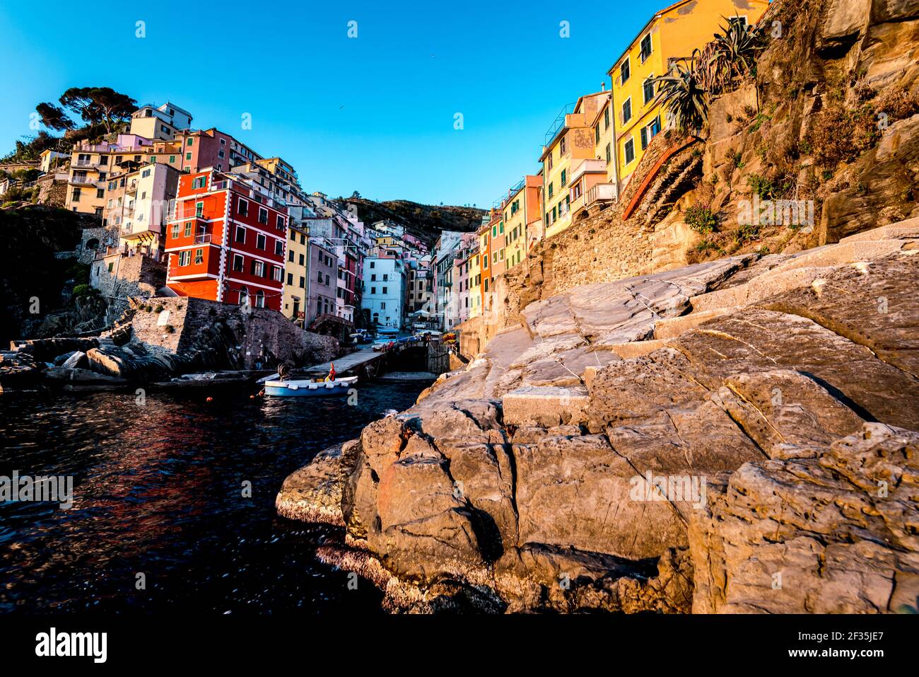 Boat Moored In Harbor At Riomaggiore Village Cinque Terre National Boat Moored In Harbor At Riomaggiore Village Cinque Terre National