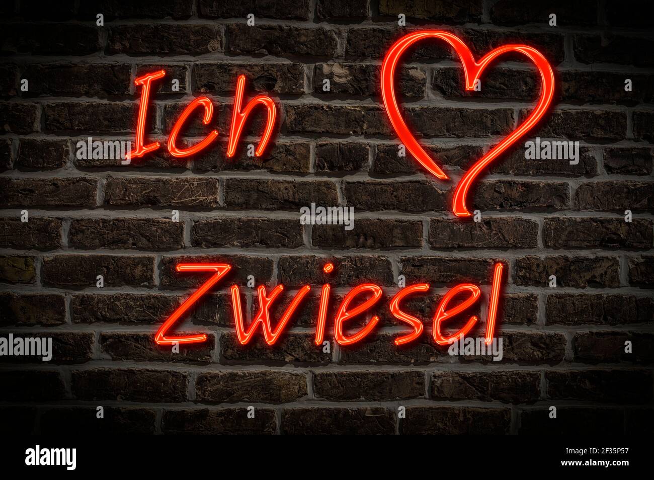 Leuchtreklame, Ich liebe Zwiesel, Bayern, Deutschland, Europa | Illuminated advertising, I love Zwiesel, Bavaria, Germany, Europe Stock Photo