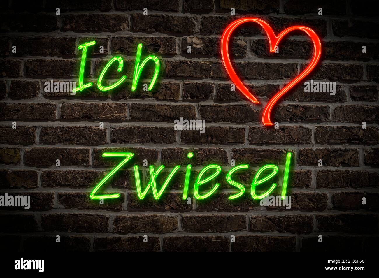 Leuchtreklame, Ich liebe Zwiesel, Bayern, Deutschland, Europa | Illuminated advertising, I love Zwiesel, Bavaria, Germany, Europe Stock Photo