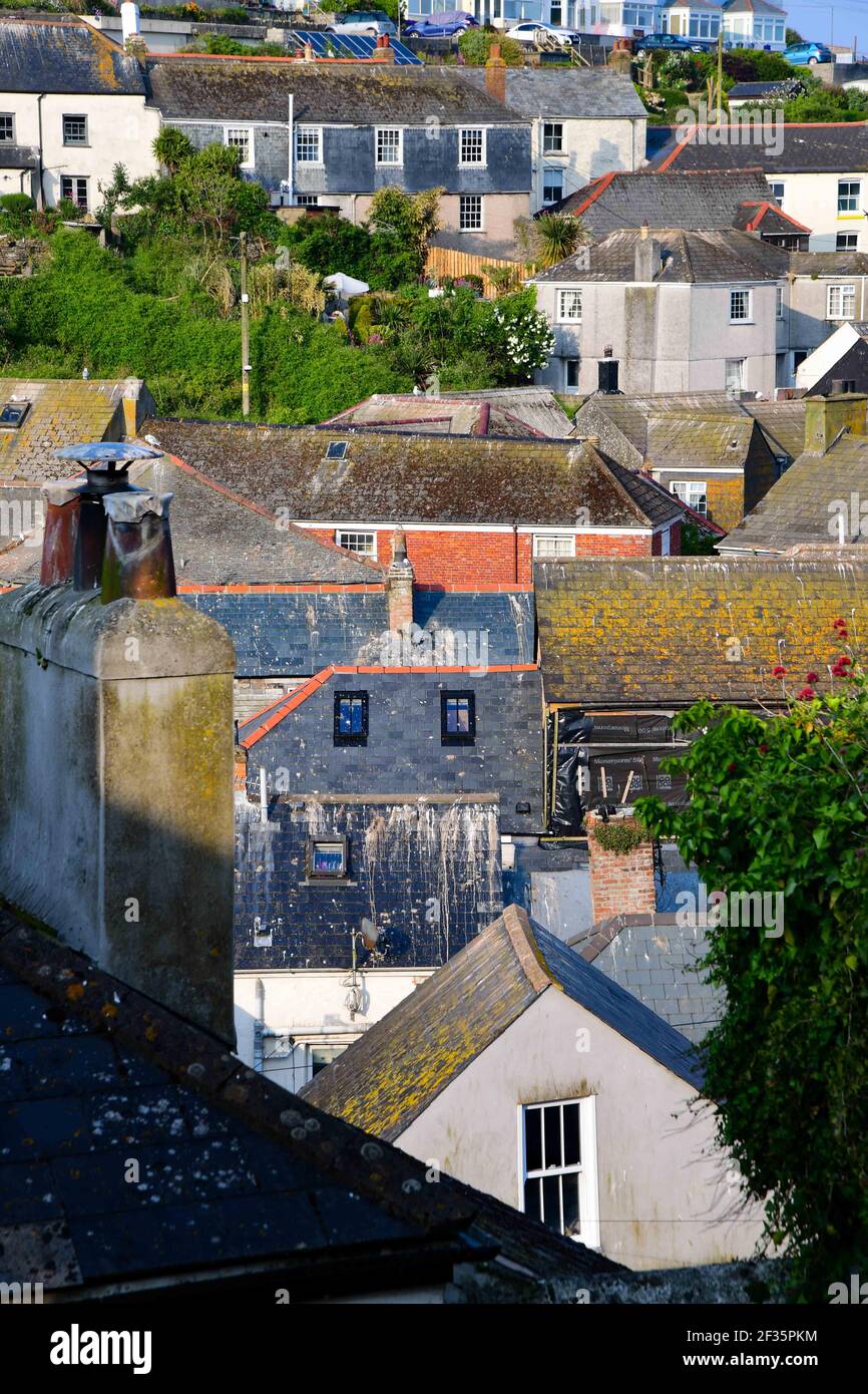 The rooves (roofs) of the little seaside village of Mevagissey, Cornwall Stock Photo