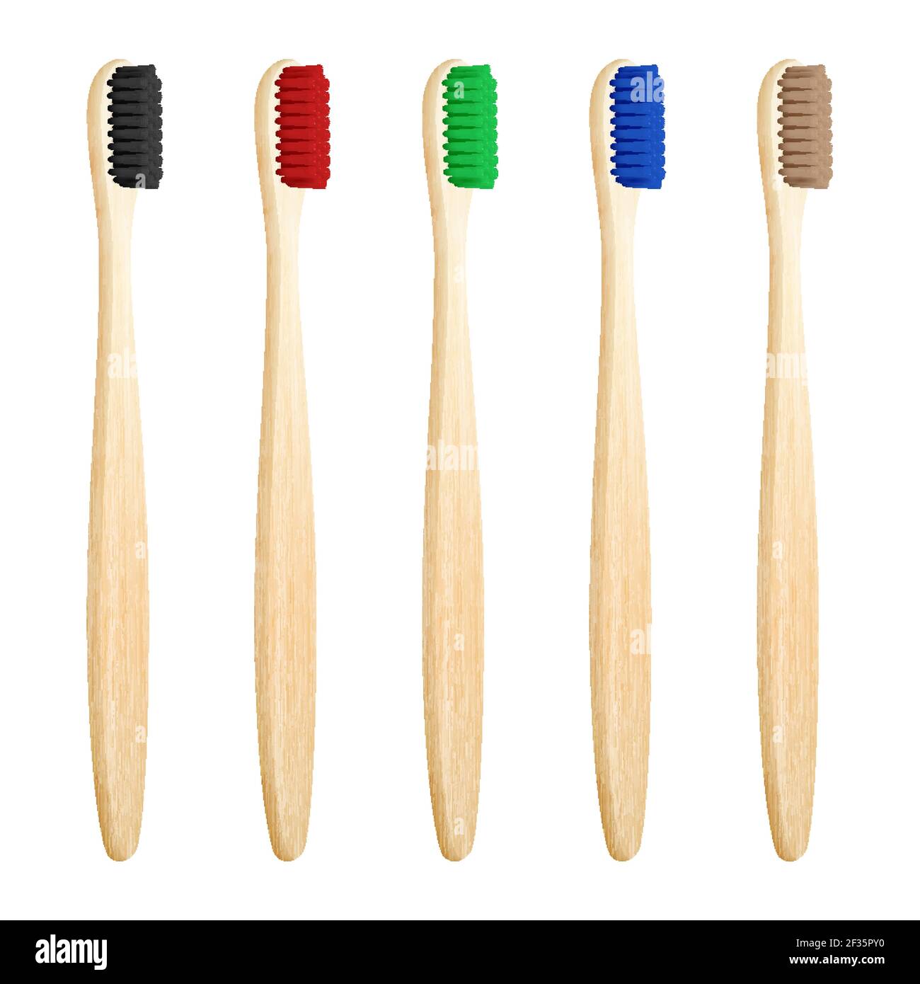 Vector 3d Realistic Brown Wooden, Bamboo Blank Toothbrush Set Isolated ...
