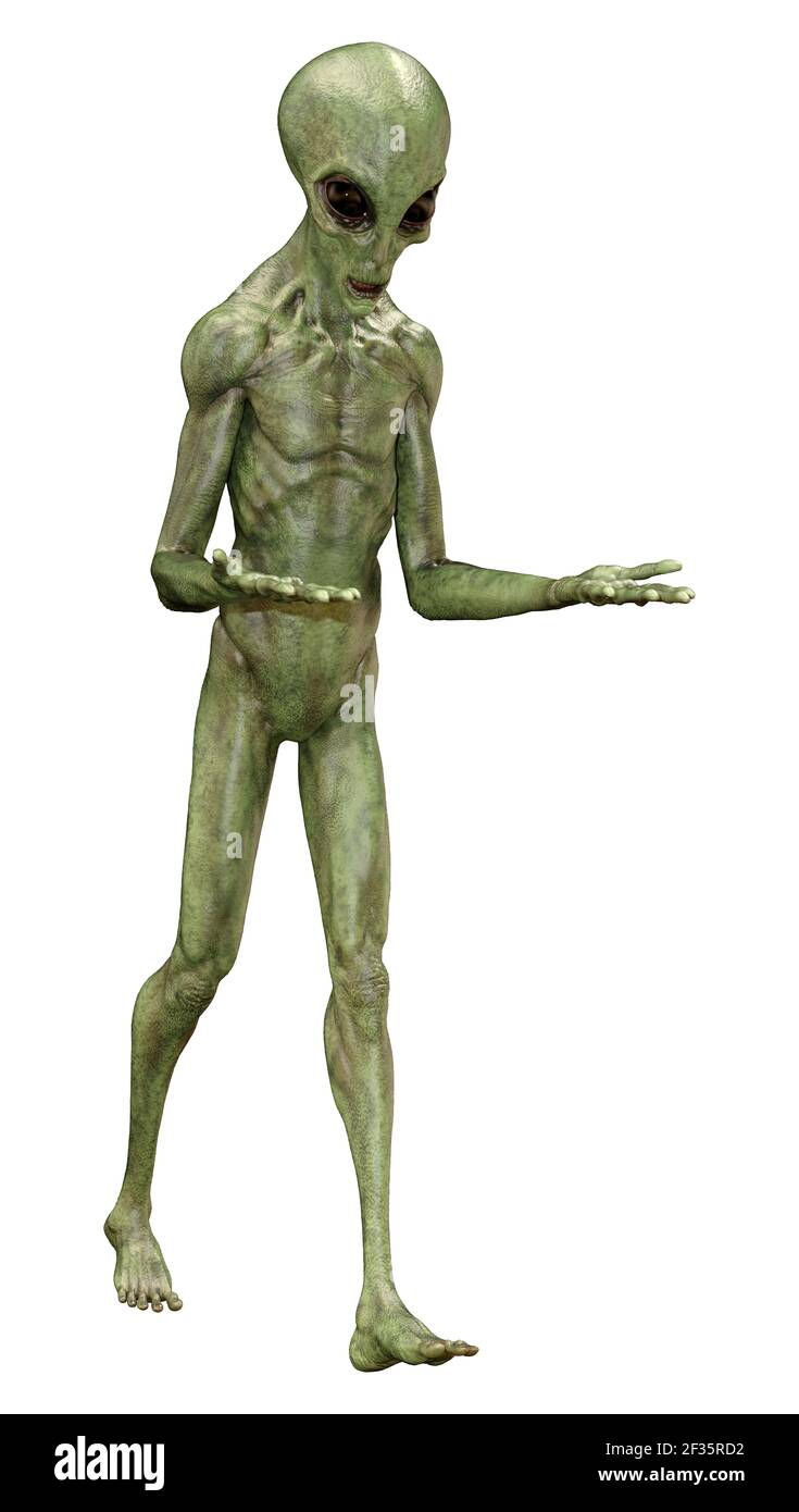 Groene Alien 3D rendering of a green alien isolated on white background Stock Photo ...