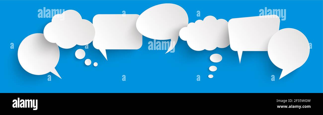 illustration of seven speech bubbles with shadow looking like stickers ...