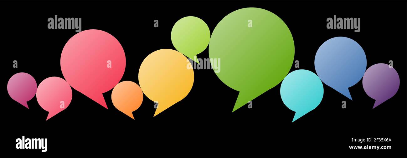 illustration of colored speech bubbles in a row with space for text on ...