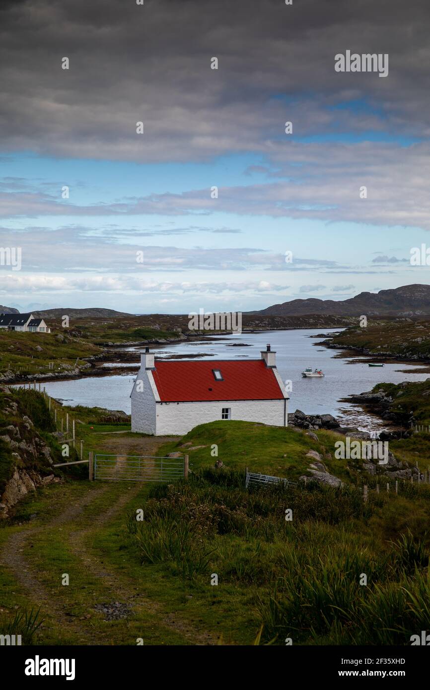 General view of houses on Barra in the Outer Hebrides, Scotland Stock