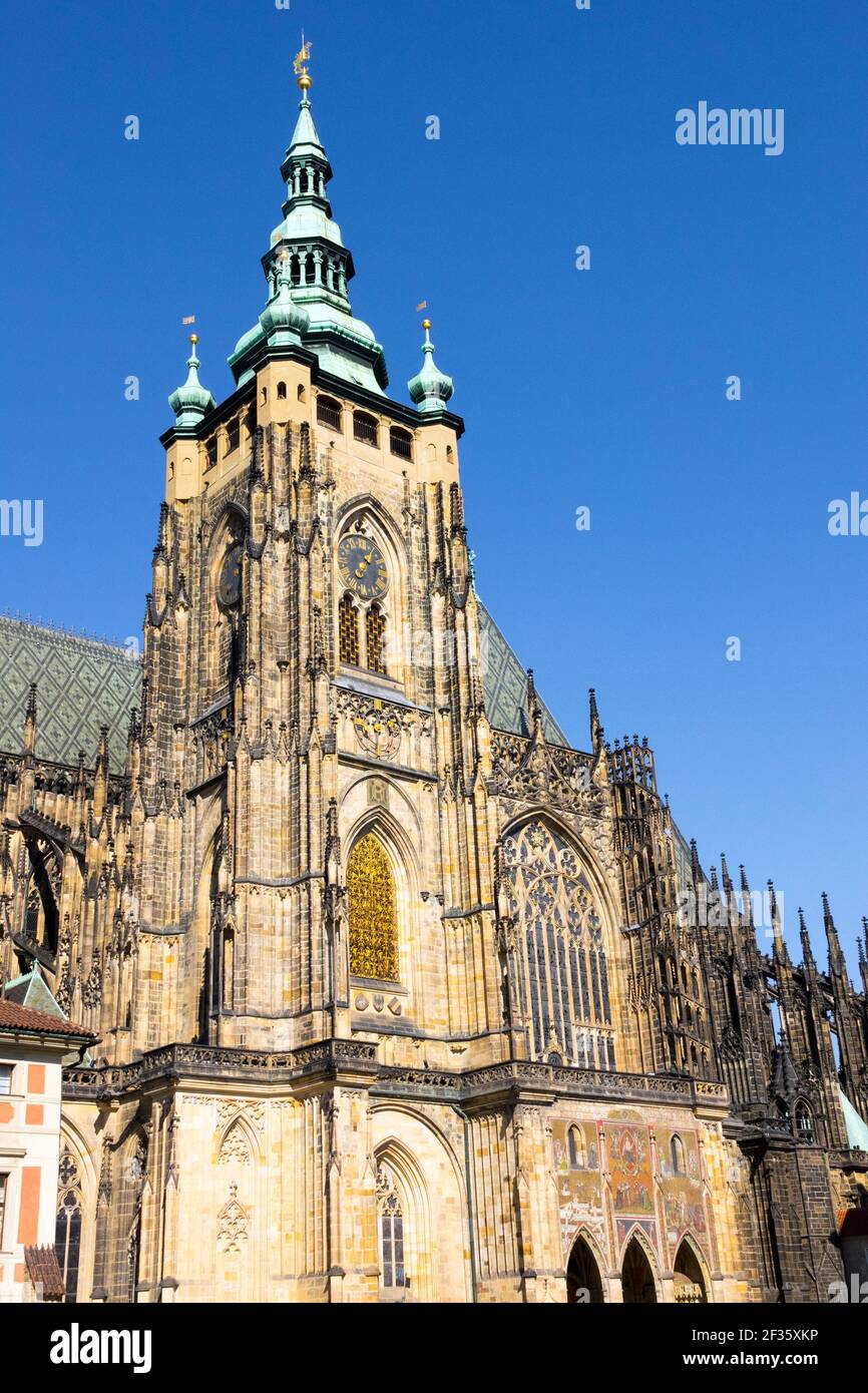 St Vitus Cathedral Prague, towering to the sky Stock Photo