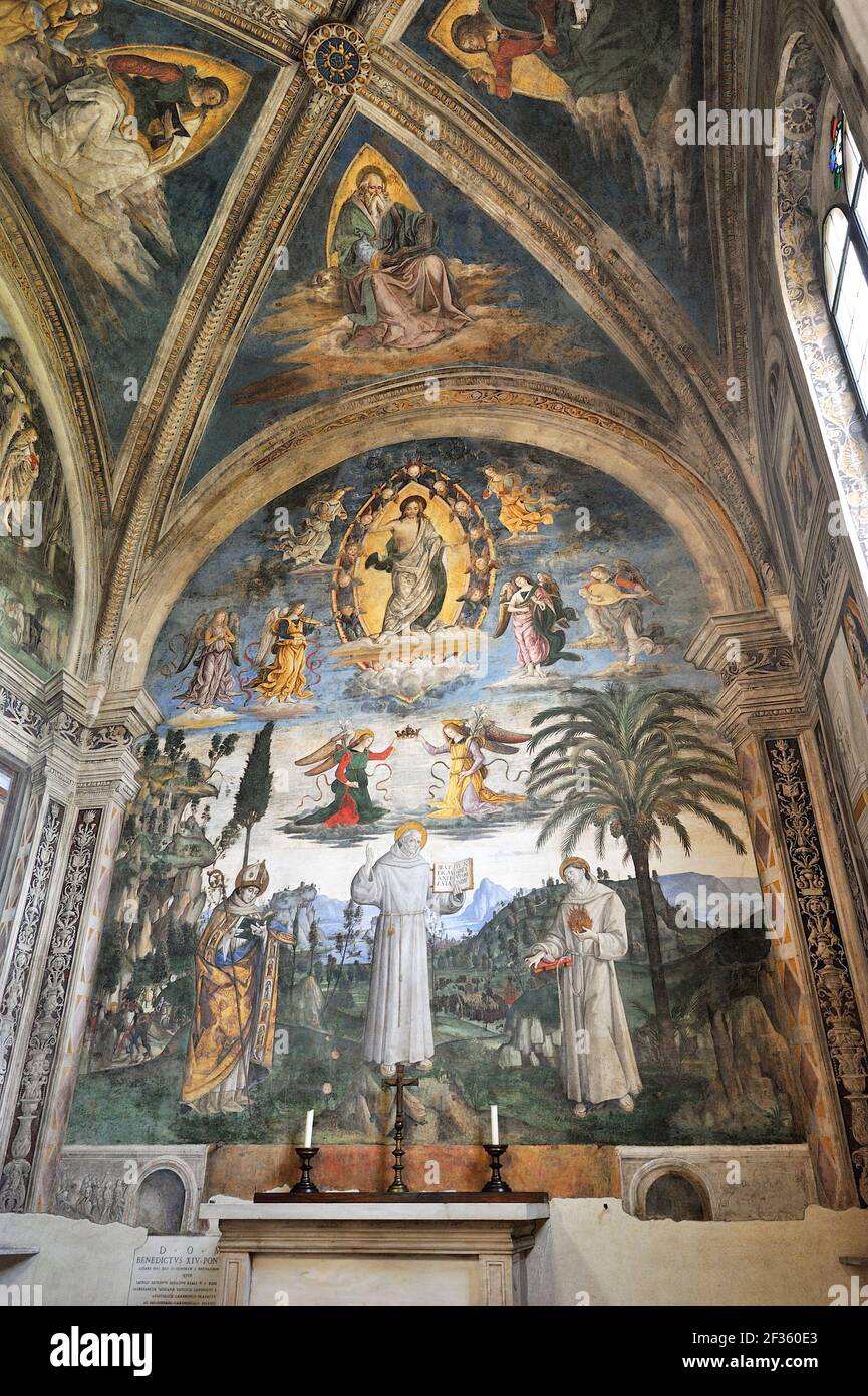Italy, Rome, church of Santa Maria in Ara Coeli, Cappella Bufalini, Pinturicchio painting “Glory of San Bernardino' Stock Photo