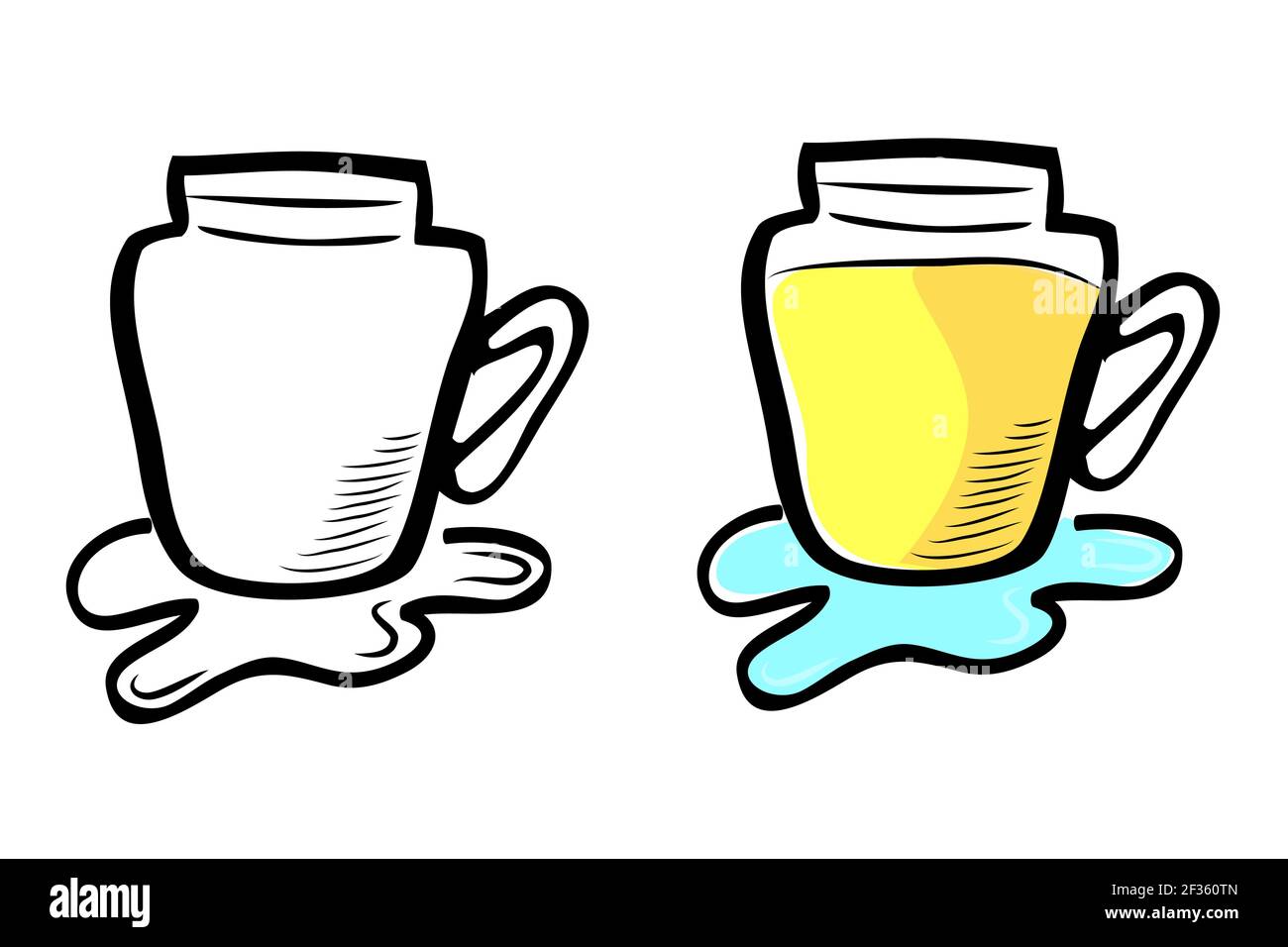 Yellow Cold Drink, Vector Simple Doodle Hand Draw Sketch Stock Vector