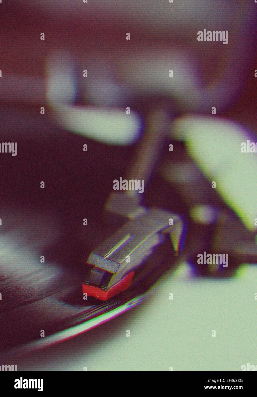 Vintage turntables needle plays old analog record with musical tracks