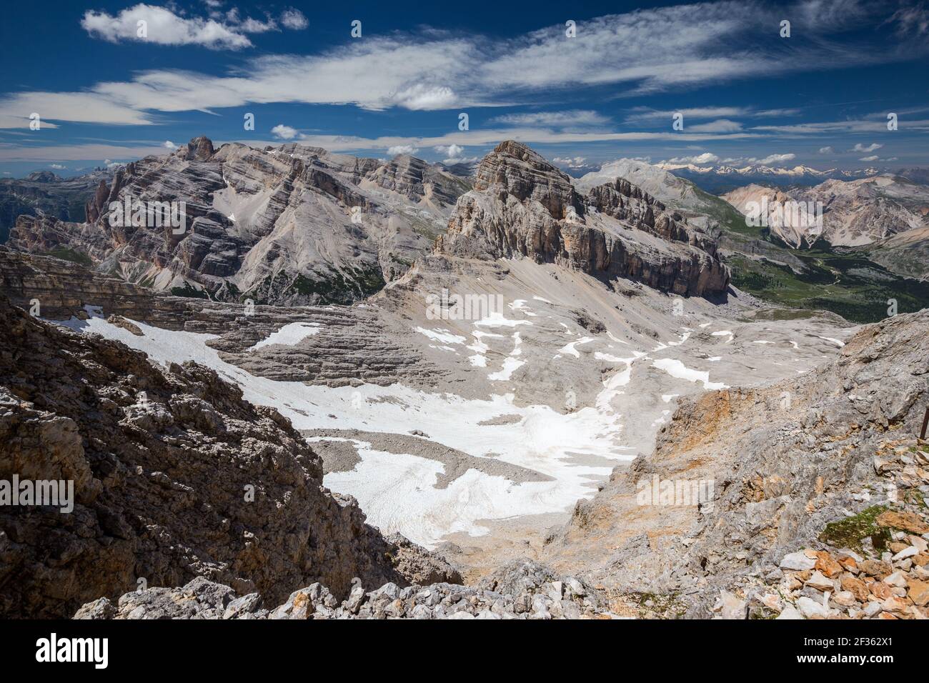 Pizes de Ciampestrin mountain peaks. Vallon Bianco valley. The Dolomites. Italian Alps. Europe. Stock Photo