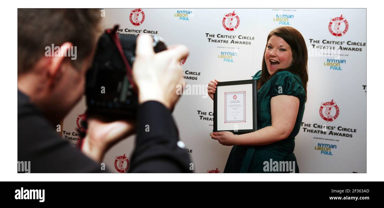 The Critics Circle Award 2007 winners pose after recieving their awards at Prince of Wales Theatre in London .... Leanne Jones for most promosing Newcomer in Hairspray  pic David Sandison Stock Photo