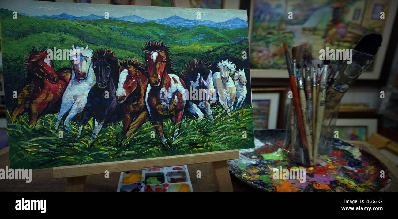 Art ,painting ,drawing,Fine art , running horse, Lucky, Thailand Stock Photo