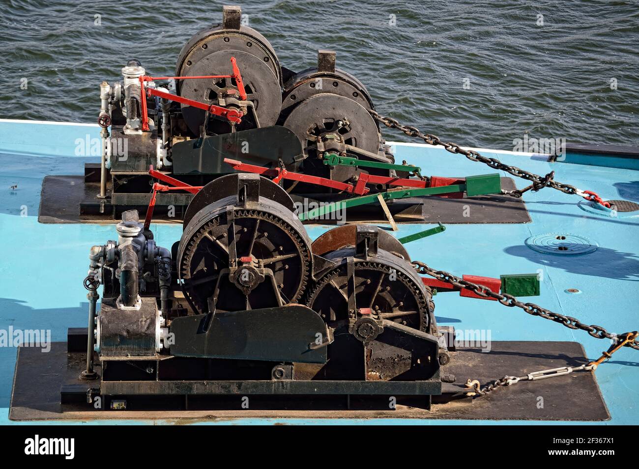 Bow winches on the paddlewheel tug "PortlandÓ, at Portland, OR Stock