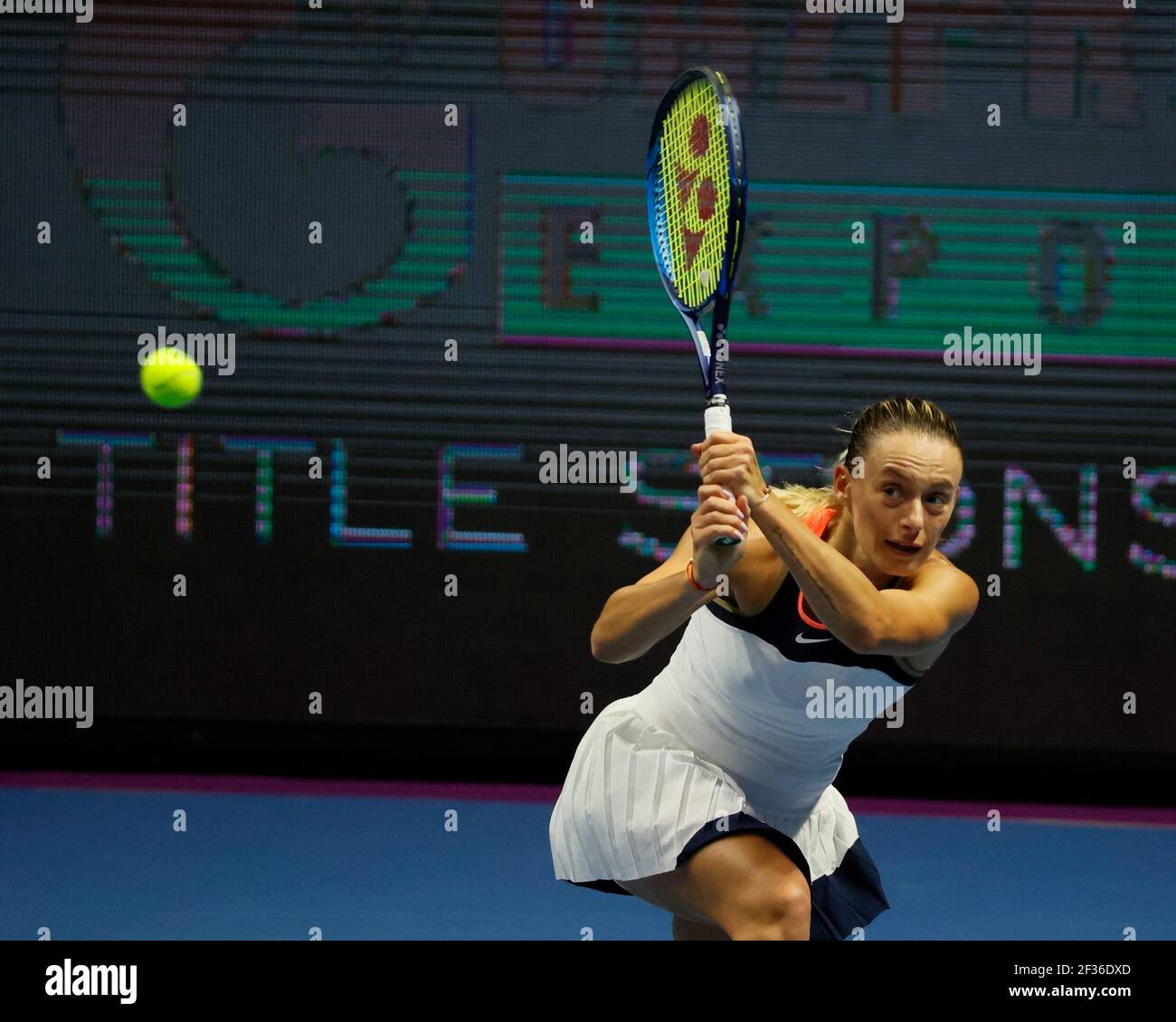 Saint Petersburg, Russia - 15 March 2021: Tennis, Ana Bogdan of Romania  plays during a match against