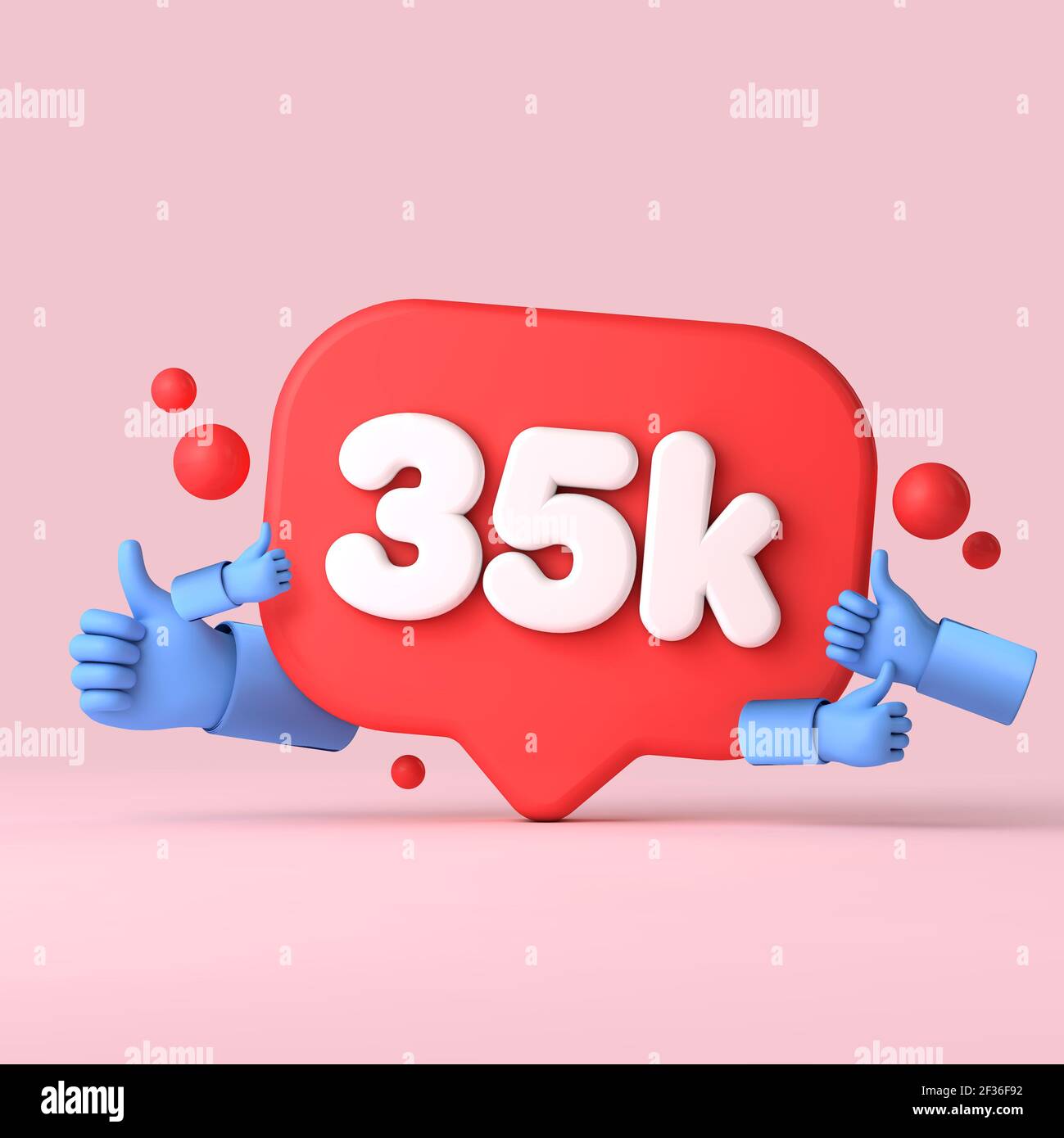 35 thousand followers social media banner thumbs up. 3D Rendering Stock Photo