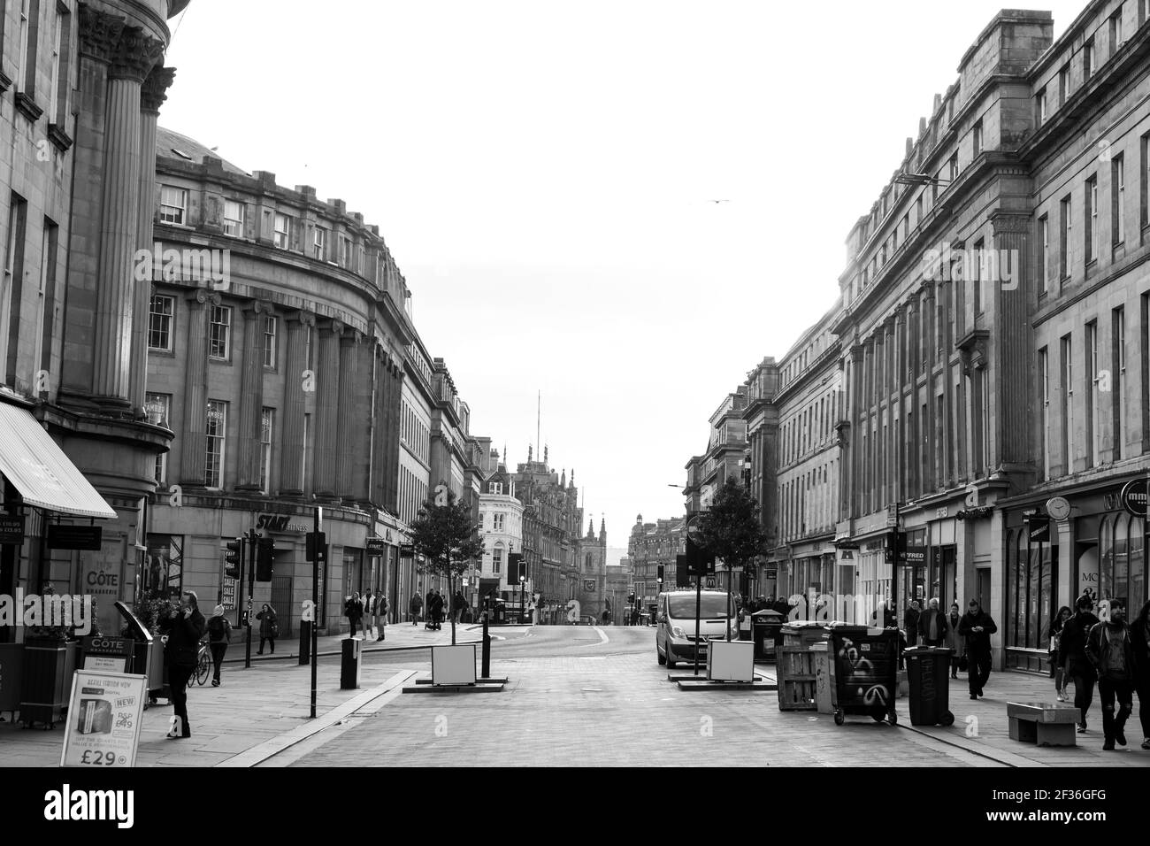 Newcastle upon Tyne UK - 8th Jan 2020: Grainger Street Newcastle view in black and white Stock Photo