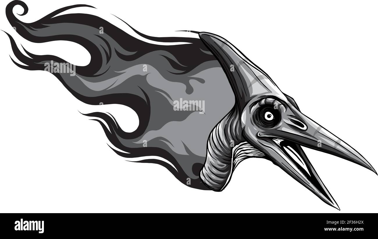 monochromatic dinosaurus pteranodon head art vector illustration design Stock Vector