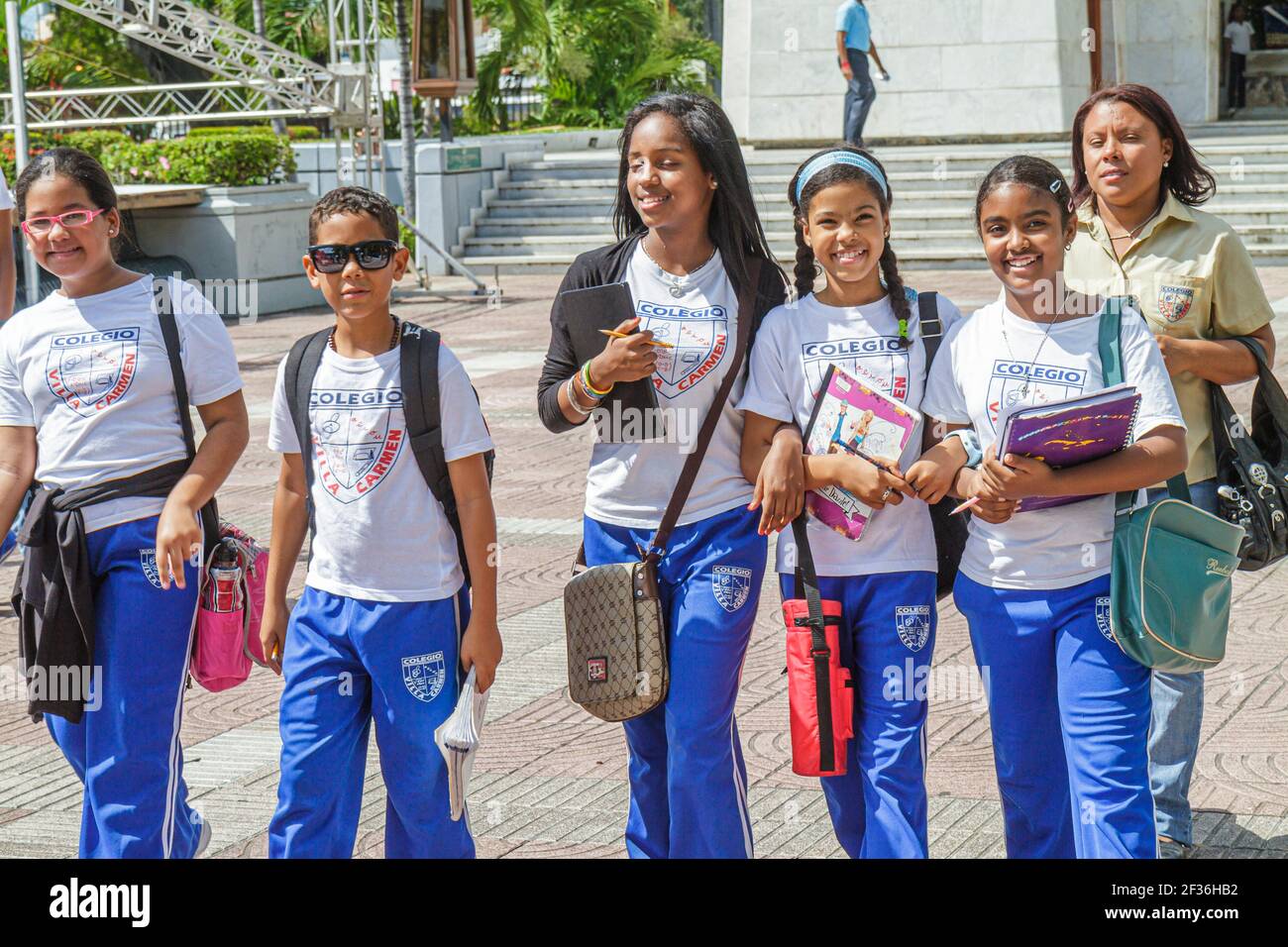 Santo Domingo Dominican Republic,Ciudad Colonial Parque Independencia,Altar de la Patria patriotic heroes monument,Hispanic Black students boys girls Stock Photo